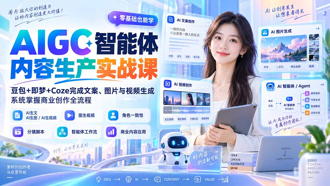 (20372期)AIGC智能体内容生产实战课:豆包+即梦+Coze完成文案、图片与视频生成,系统掌握商业创作全流程 (20372期)AIGC智能体内容生产实战课:豆包+即梦+Coze完成文案、图片与视频生成,系统掌握商业创作全流程