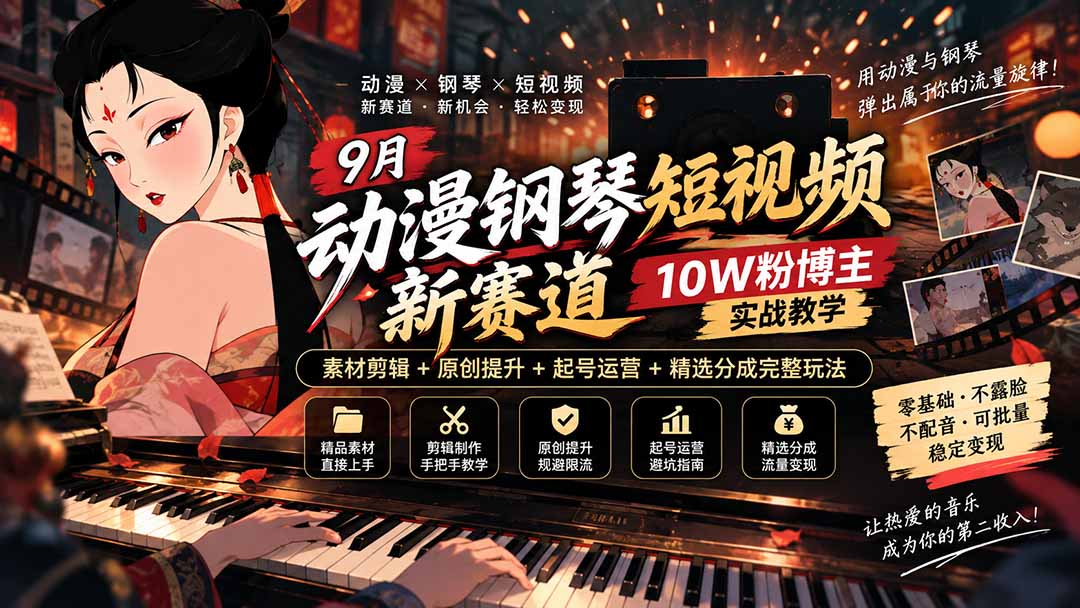 (20506期)9月动漫钢琴短视频新赛道|10W粉博主实战教学,素材剪辑+原创提升+起号运营+精选分成完整玩法 (20506期)9月动漫钢琴短视频新赛道|10W粉博主实战教学,素材剪辑+原创提升+起号运营+精选分成完整玩法