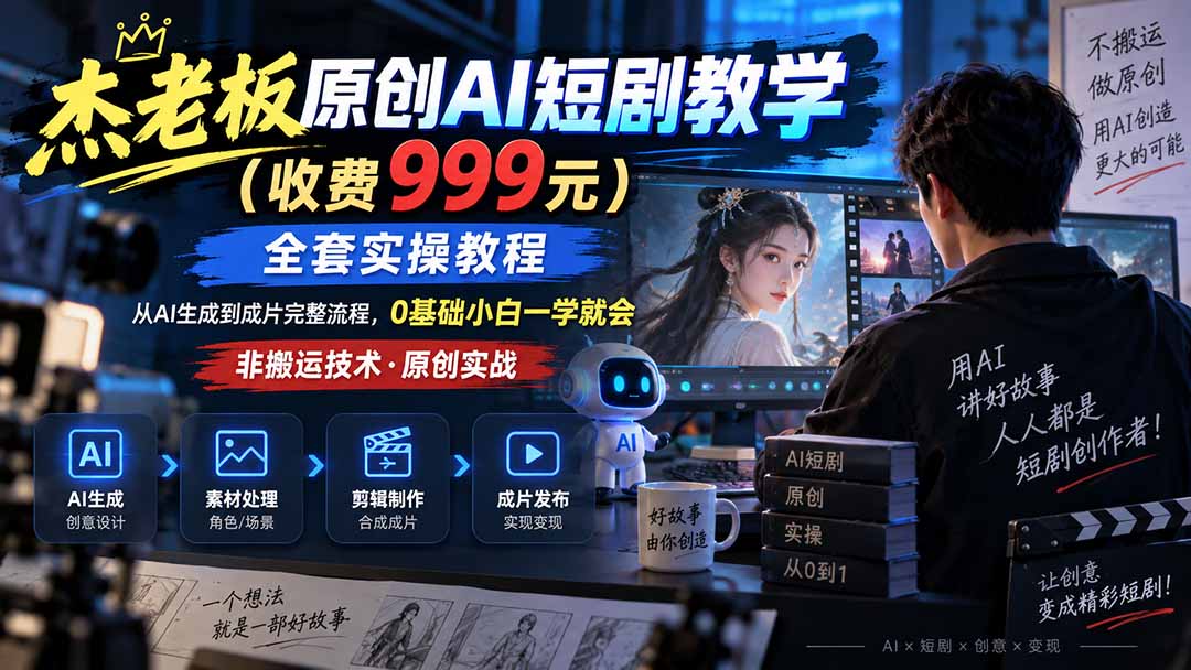 (20254期)杰老板原创AI短剧教学(收费999元),全套实操教程,0基础小白一学就会,非搬运技术 (20254期)杰老板原创AI短剧教学(收费999元),全套实操教程,0基础小白一学就会,非搬运技术