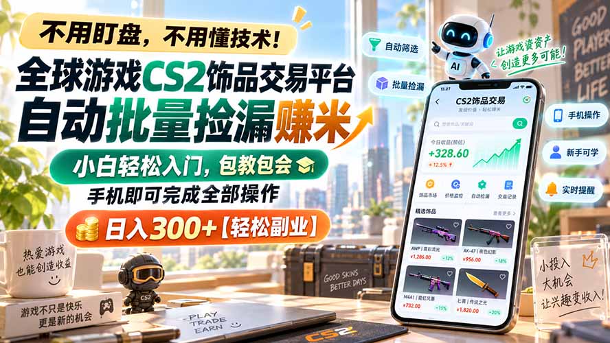 (20454期)全球游戏CS2饰品交易平台自动批量捡漏赚米,小白轻松入门,包教包会,手机即可完成全部操作,日入300+【轻松副业】 (20454期)全球游戏CS2饰品交易平台自动批量捡漏赚米,小白轻松入门,包教包会,手机即可完成全部操作,日入300+【轻松副业】