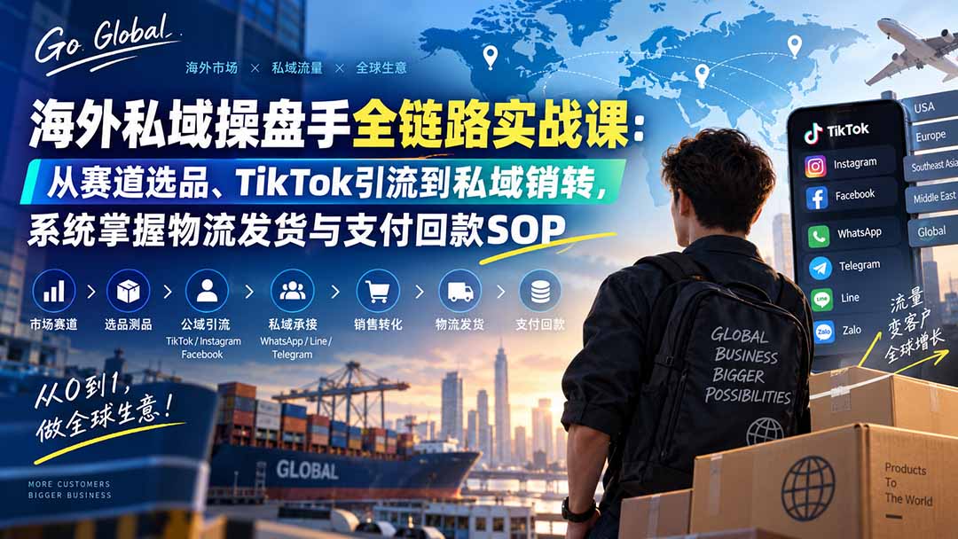 (20255期)海外私域操盘手全链路实战课:从赛道选品、TikTok引流到私域销转,系统掌握物流发货与支付回款SOP (20255期)海外私域操盘手全链路实战课:从赛道选品、TikTok引流到私域销转,系统掌握物流发货与支付回款SOP