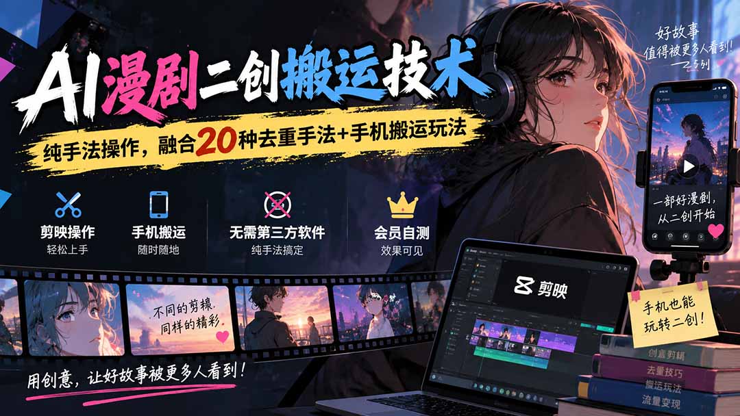 (20551期)AI漫剧二创搬运技术,纯手法操作,融合20种去重手法++手机搬运玩法 (20551期)AI漫剧二创搬运技术,纯手法操作,融合20种去重手法++手机搬运玩法