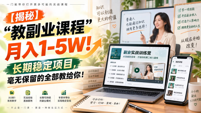 【揭秘】“教副业课程”月入1-5W!长期稳定项目,毫无保留的全部教给你! 【揭秘】“教副业课程”月入1-5W!长期稳定项目,毫无保留的全部教给你!