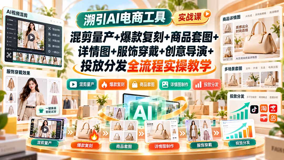 (20724期)溯引AI电商工具实战课:混剪量产+爆款复刻+商品套图+详情图+服饰穿戴+创意导演+投放分发全流程实操教学 (20724期)溯引AI电商工具实战课:混剪量产+爆款复刻+商品套图+详情图+服饰穿戴+创意导演+投放分发全流程实操教学
