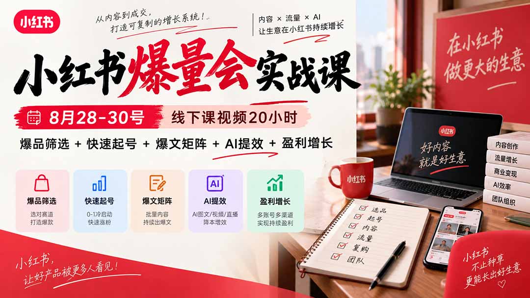 (20617期)小红书爆量会实战课-更新9月23:线下课视频20小时,爆品筛选+快速起号+爆文矩阵+AI提效+盈利增长 (20617期)小红书爆量会实战课-更新9月23:线下课视频20小时,爆品筛选+快速起号+爆文矩阵+AI提效+盈利增长