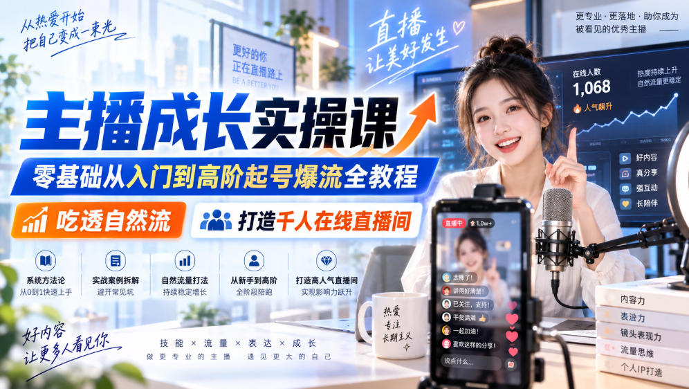 主播成长实操课|零基础从入门到高阶起号爆流全教程,吃透自然流,打造千人在线直播间 主播成长实操课|零基础从入门到高阶起号爆流全教程,吃透自然流,打造千人在线直播间