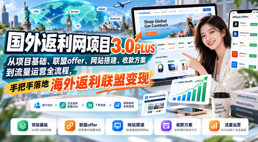 国外返利网项目3.0PLUS,从项目基础、联盟offer、网站搭建、收款方案到流量运营全流程,手把手落地海外返利联盟变现 国外返利网项目3.0PLUS,从项目基础、联盟offer、网站搭建、收款方案到流量运营全流程,手把手落地海外返利联盟变现
