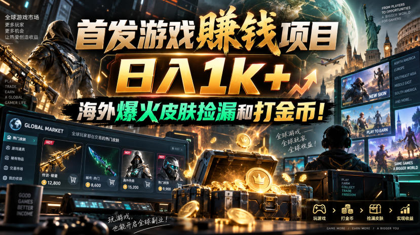 首发游戏賺钱项目,日入1k+,海外爆火皮肤捡漏和打金币!【揭秘】 首发游戏賺钱项目,日入1k+,海外爆火皮肤捡漏和打金币!【揭秘】