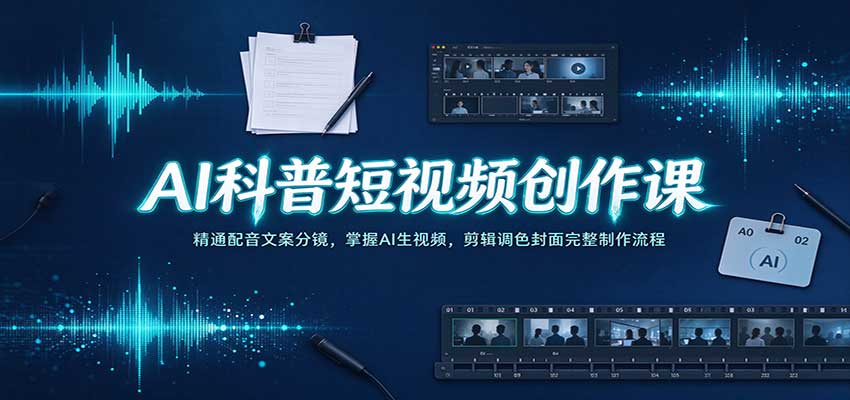 AI科普短视频创作课：精通配音文案分镜，掌握AI生视频，剪辑调色封面完整制作流程