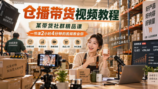仓播带货视频教程,某带货社群精品课,一节课2小时4分钟的视频教会你 仓播带货视频教程,某带货社群精品课,一节课2小时4分钟的视频教会你