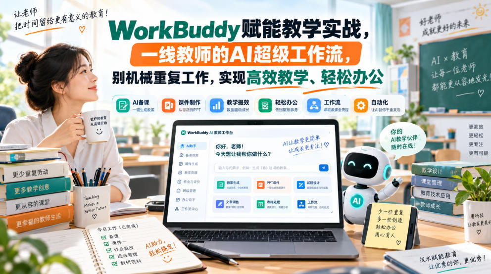 WorkBuddy赋能教学实战,一线教师的AI超级工作流,别机械重复工作,实现高效教学、轻松办公 WorkBuddy赋能教学实战,一线教师的AI超级工作流,别机械重复工作,实现高效教学、轻松办公