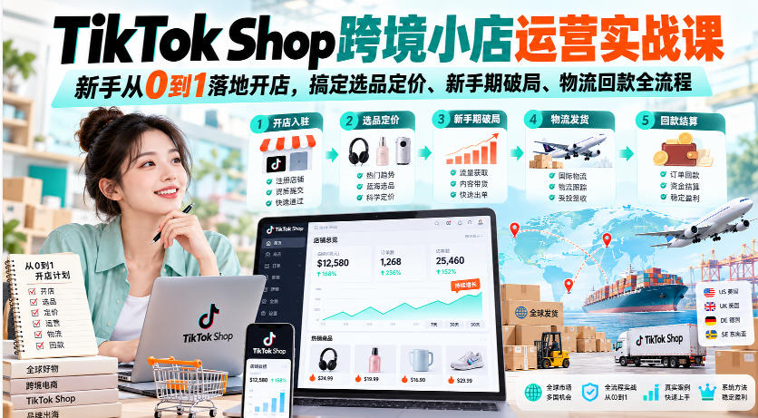 TikTok Shop跨境小店运营实战课,新手从0到1落地开店,搞定选品定价、新手期破局、物流回款全流程 TikTok Shop跨境小店运营实战课,新手从0到1落地开店,搞定选品定价、新手期破局、物流回款全流程