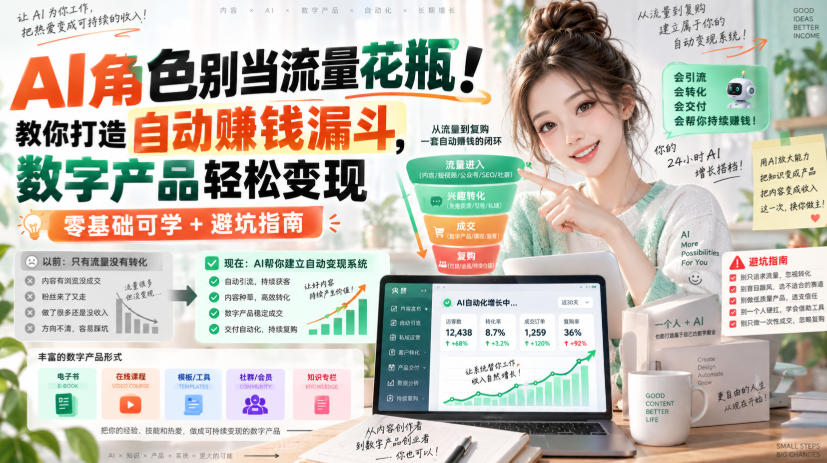AI角色别当流量花瓶!教你打造自动賺钱漏斗,数字产品轻松变现(零基础可学+避坑指南)【原创双语字幕】 AI角色别当流量花瓶!教你打造自动賺钱漏斗,数字产品轻松变现(零基础可学+避坑指南)【原创双语字幕】
