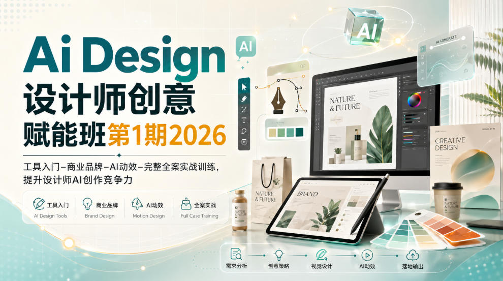 Ai Design设计师创意赋能班第1期2026|工具入门‑商业品牌‑AI动效‑完整全案实战训练,提升设计师AI创作竞争力 Ai Design设计师创意赋能班第1期2026|工具入门‑商业品牌‑AI动效‑完整全案实战训练,提升设计师AI创作竞争力