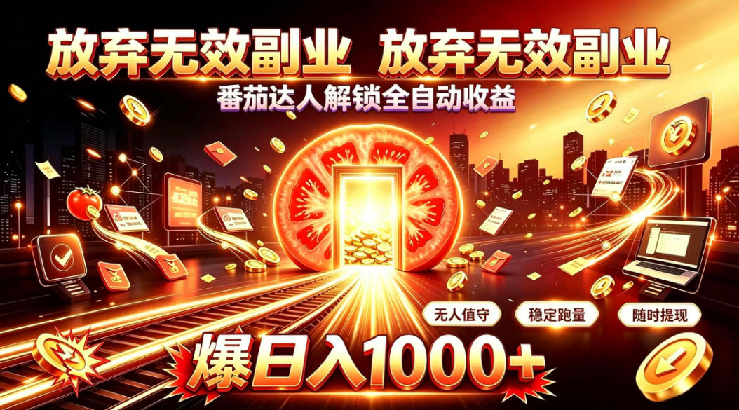 放弃无效副业,番茄达人解锁全自动收益,日入1k+,门槛最低的线上轻资产项目【揭秘】 放弃无效副业,番茄达人解锁全自动收益,日入1k+,门槛最低的线上轻资产项目【揭秘】