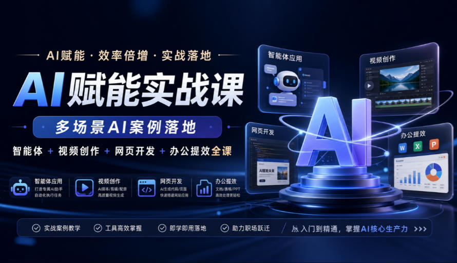 AI赋能实战课,多场景AI案例落地,智能体+视频创作+网页开发+办公提效全课 AI赋能实战课,多场景AI案例落地,智能体+视频创作+网页开发+办公提效全课