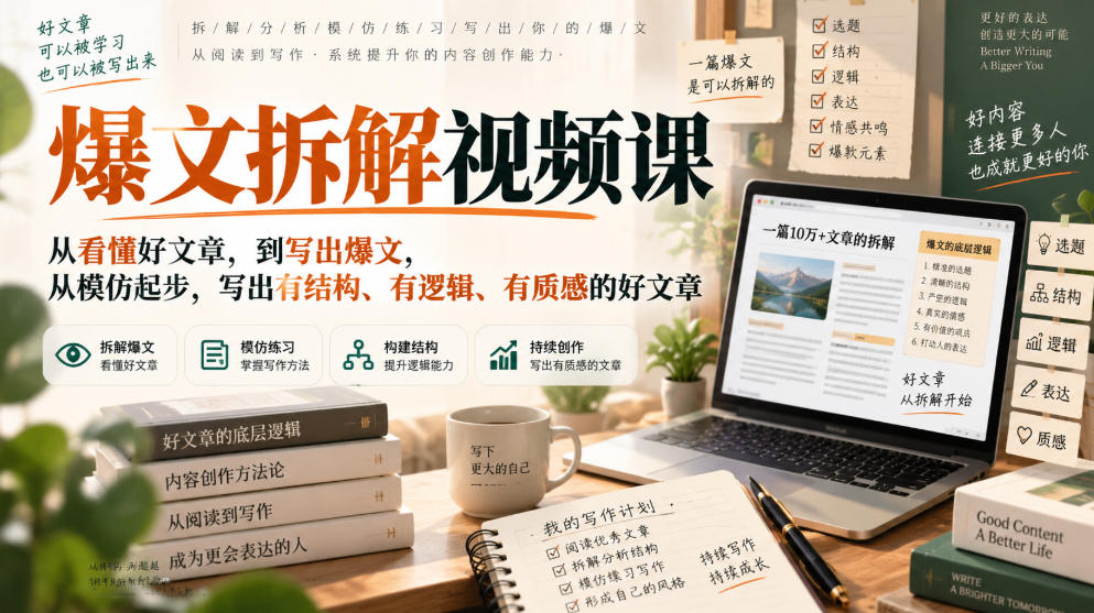 爆文拆解视频课，从看懂好文章，到写出爆文，从模仿起步，写出有结构、有逻辑、有质感的好文章