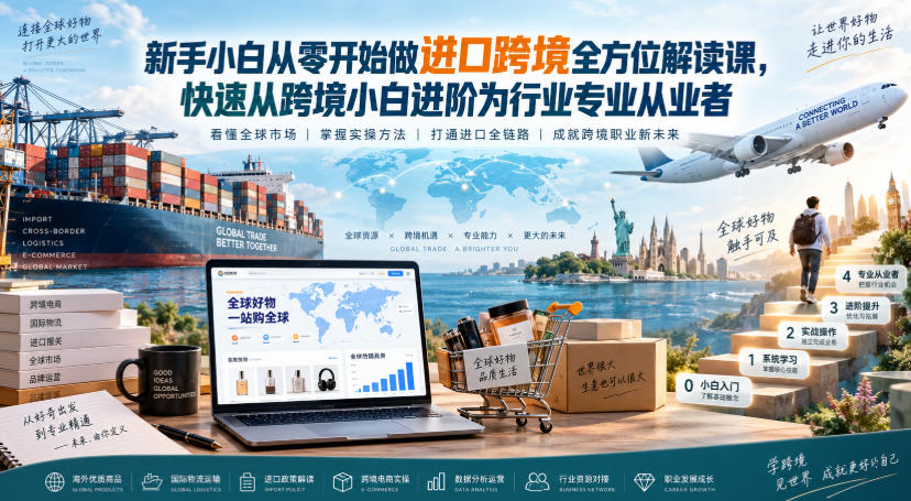 新手小白从零开始做进口跨境全方位解读课，快速从跨境小白进阶为行业专业从业者