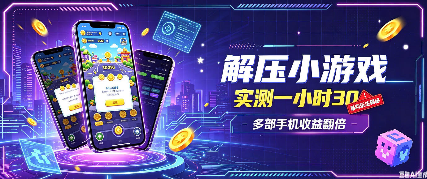 小游戏全流程玩法，实测一小时搞30，简单无脑解压，当天做当天就能看到进账，直接冲就行【揭秘】