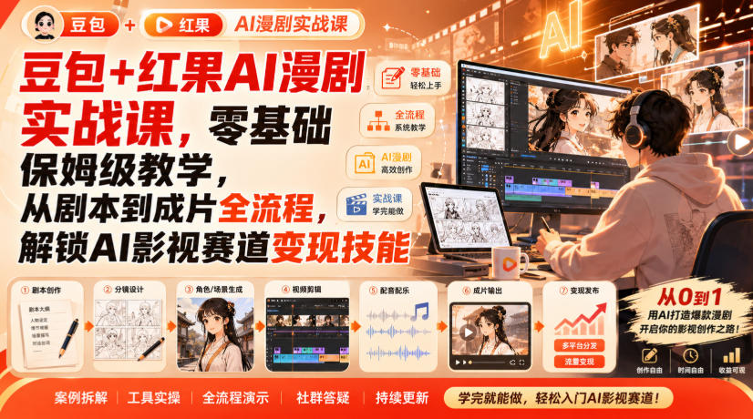 豆包+红果AI漫剧实战课,零基础保姆级教学,从剧本到成片全流程,解锁AI影视赛道变现技能 豆包+红果AI漫剧实战课,零基础保姆级教学,从剧本到成片全流程,解锁AI影视赛道变现技能