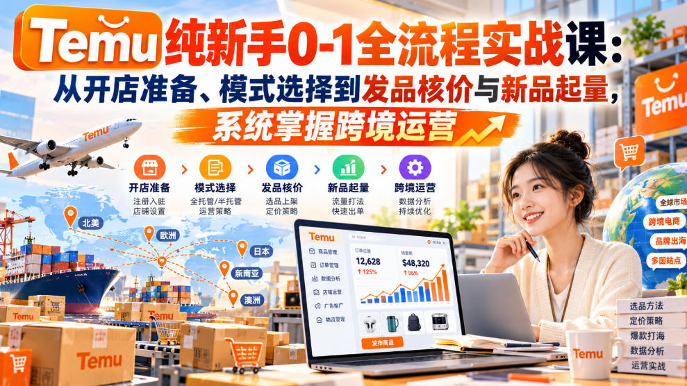【无水印】Temu纯新手0-1全流程实战课:从开店准备、模式选择到发品核价与新品起量,系统掌握跨境运营 【无水印】Temu纯新手0-1全流程实战课:从开店准备、模式选择到发品核价与新品起量,系统掌握跨境运营
