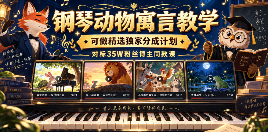 钢琴动物寓言教学,可做精选独家分成计划,对标35W粉丝博主同款课 钢琴动物寓言教学,可做精选独家分成计划,对标35W粉丝博主同款课