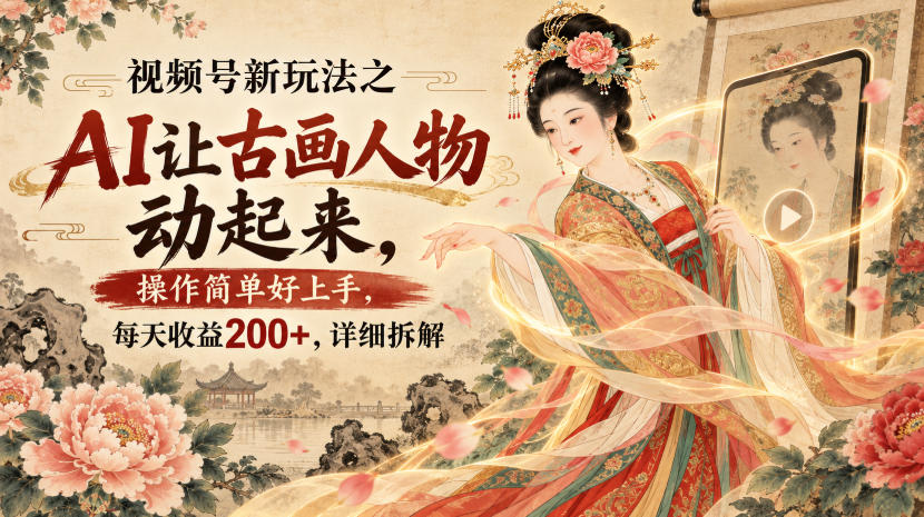 视频号新玩法之AI让古画人物动起来,操作简单好上手,每天收益200+,详细拆解 视频号新玩法之AI让古画人物动起来,操作简单好上手,每天收益200+,详细拆解