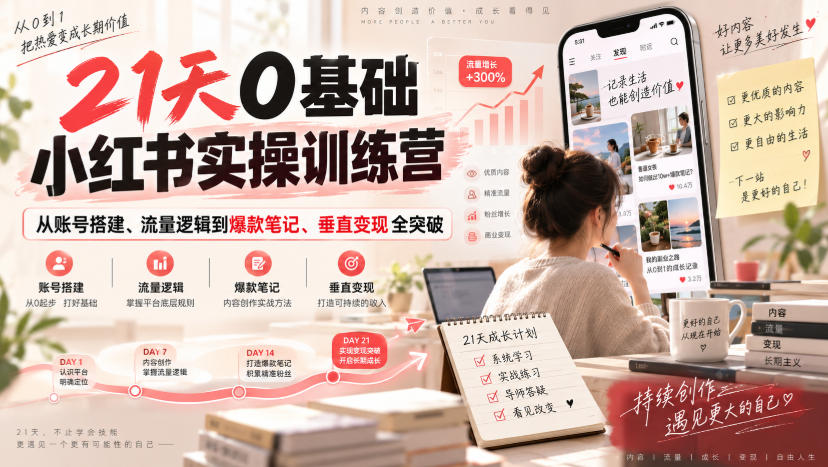 21天0基础小红书实操训练营|从账号搭建、流量逻辑到爆款笔记、垂直变现全突破 21天0基础小红书实操训练营|从账号搭建、流量逻辑到爆款笔记、垂直变现全突破