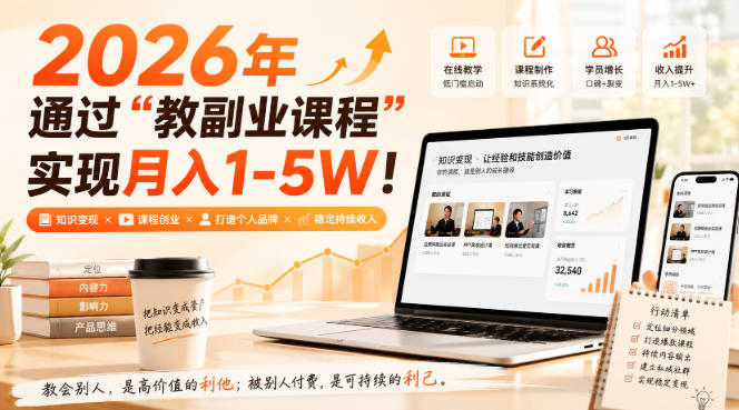 2026年通过“教副业课程”实现月入1-5W!毫无保留的全部教给你,长期稳定【揭秘】 2026年通过“教副业课程”实现月入1-5W!毫无保留的全部教给你,长期稳定【揭秘】