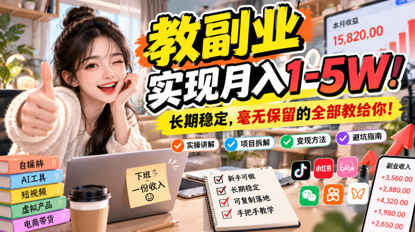 “教副业”实现月入1-5W!长期稳定,毫无保留的全部教给你!【揭秘】 “教副业”实现月入1-5W!长期稳定,毫无保留的全部教给你!【揭秘】