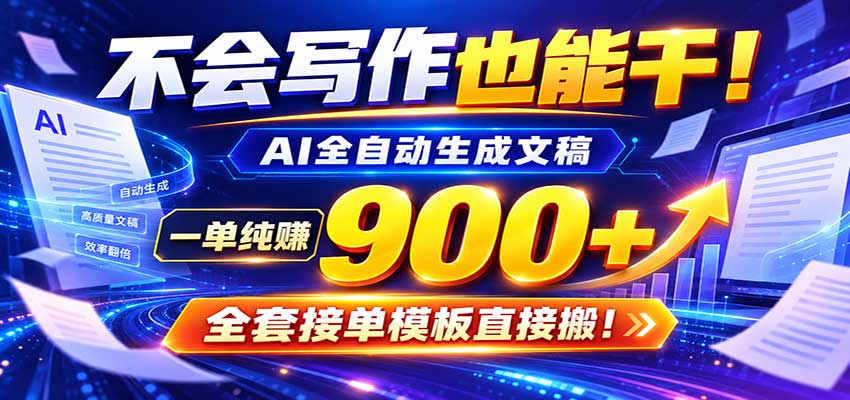 AI副业天花板:全自动出文,一单600+,免费接单群,小白当天上手收米 AI副业天花板:全自动出文,一单600+,免费接单群,小白当天上手收米