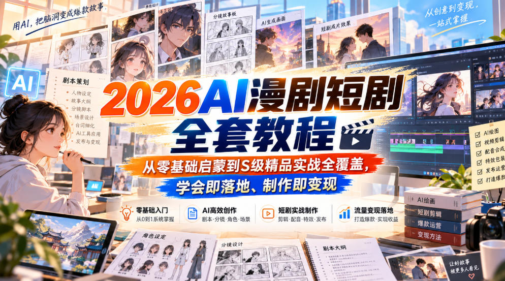 【无水印】2026AI漫剧短剧全套教程,从零基础启蒙到S级精品实战全覆盖,学会即落地、制作即变现 【无水印】2026AI漫剧短剧全套教程,从零基础启蒙到S级精品实战全覆盖,学会即落地、制作即变现