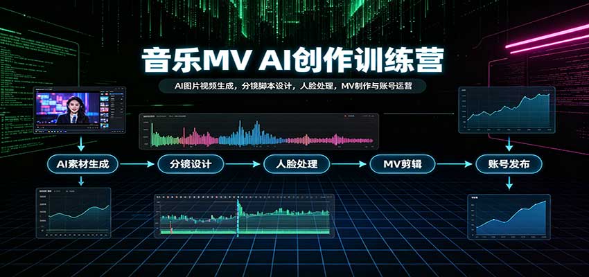 音乐MV AI创作训练营:AI图片视频生成,分镜脚本设计,人脸处理,MV制作与账号运营 音乐MV AI创作训练营:AI图片视频生成,分镜脚本设计,人脸处理,MV制作与账号运营