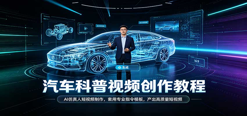 汽车科普视频创作教程：AI仿真人短视频制作，套用专业指令模板，产出高质量短视频