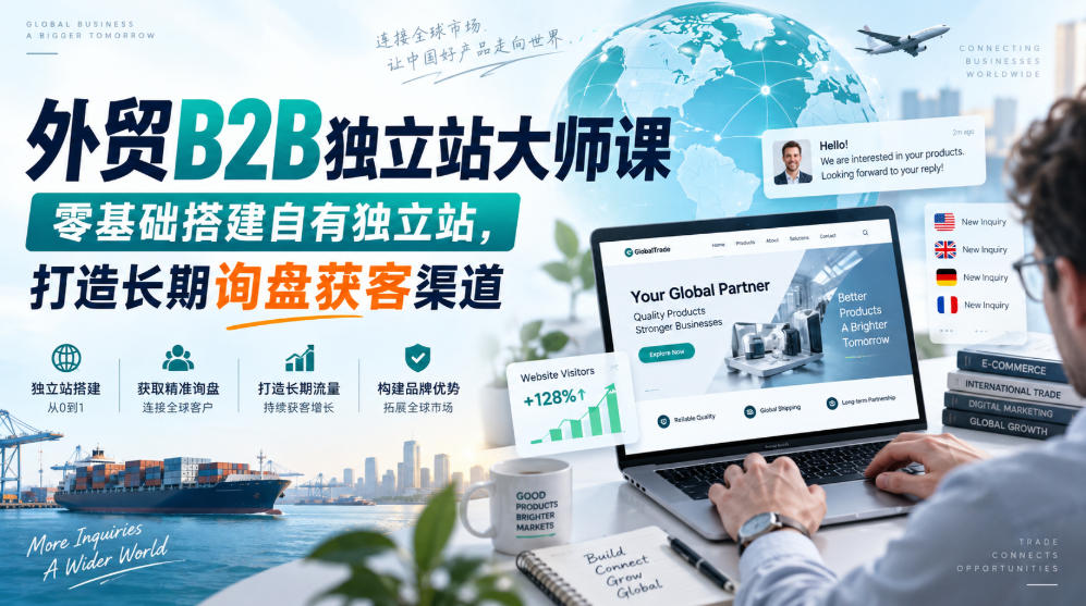 外贸B2B独立站大师课,零基础搭建自有独立站,打造长期询盘获客渠道 外贸B2B独立站大师课,零基础搭建自有独立站,打造长期询盘获客渠道