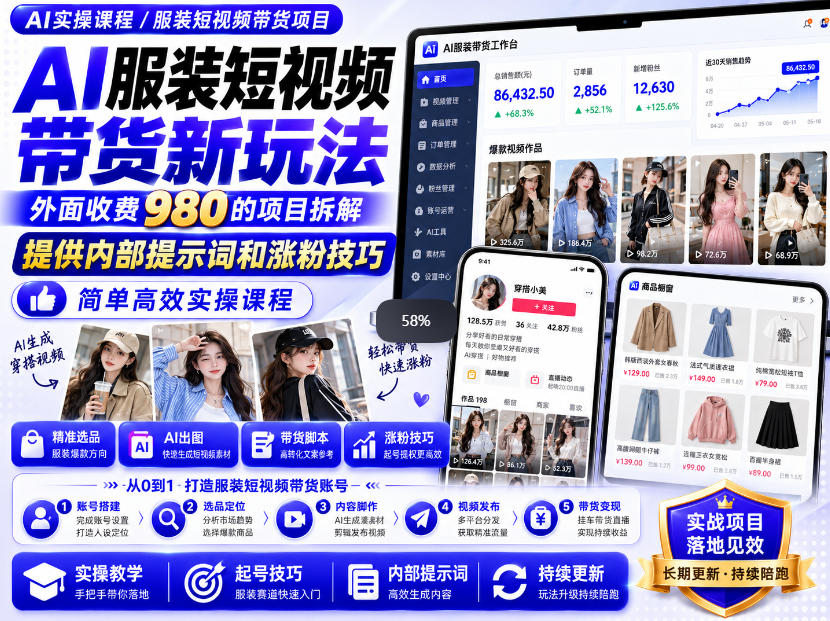 外面收费980AI快手带货系统课程，内部课程首次外放，操作简单高效，一分钟一条爆款视频