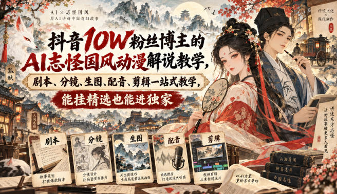 抖音10W粉丝博主的AI志怪国风动漫解说教学,剧本、分镜、生图、配音、剪辑一站式教学,能挂精选也能进独家 抖音10W粉丝博主的AI志怪国风动漫解说教学,剧本、分镜、生图、配音、剪辑一站式教学,能挂精选也能进独家