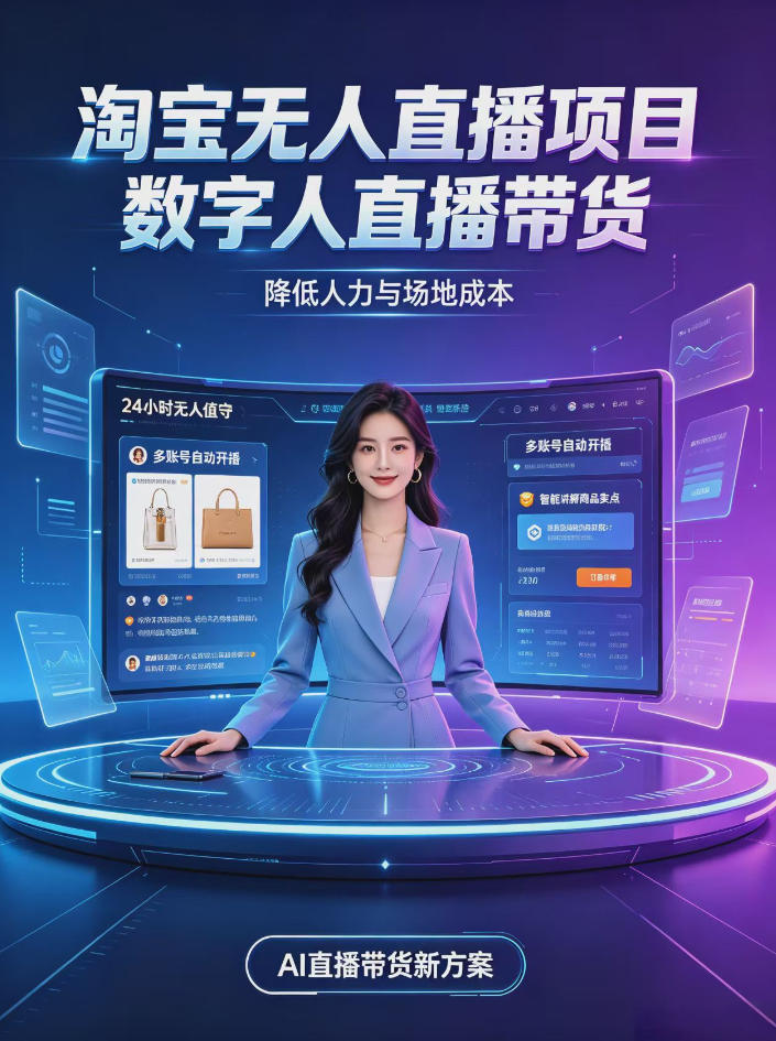 淘宝AI无人直播带货，24小时自动开播低门槛副业，无需真人长时间出镜，持续引流出单【揭秘】