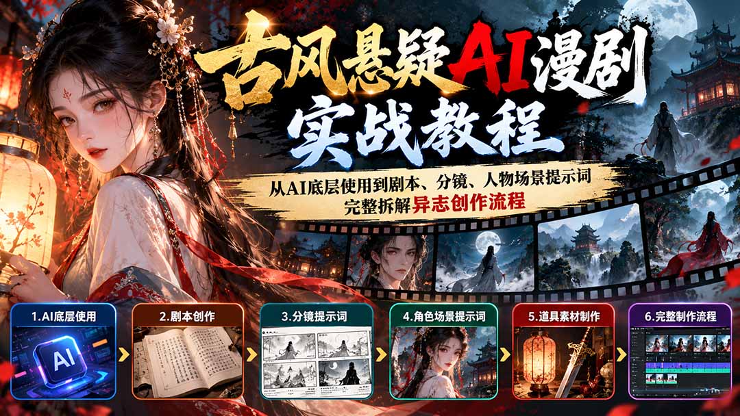 （20798期）古风悬疑AI漫剧实战教程：从AI底层使用到剧本、分镜、人物场景提示词，完整拆解异志创作流程