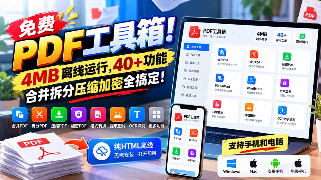 (21197期)免费PDF工具箱!4MB离线运行,40+功能,合并拆分压缩加密全搞定! (21197期)免费PDF工具箱!4MB离线运行,40+功能,合并拆分压缩加密全搞定!