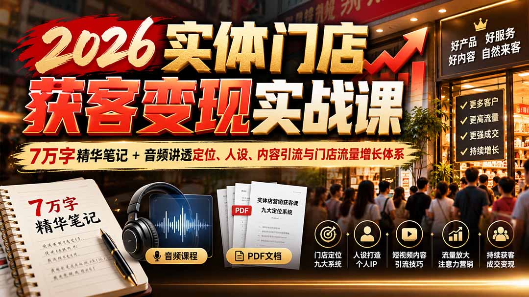(20832期)2026实体门店获客变现实战课:7万字精华笔记+音频讲透定位、人设、内容引流与门店流量增长体系 (20832期)2026实体门店获客变现实战课:7万字精华笔记+音频讲透定位、人设、内容引流与门店流量增长体系