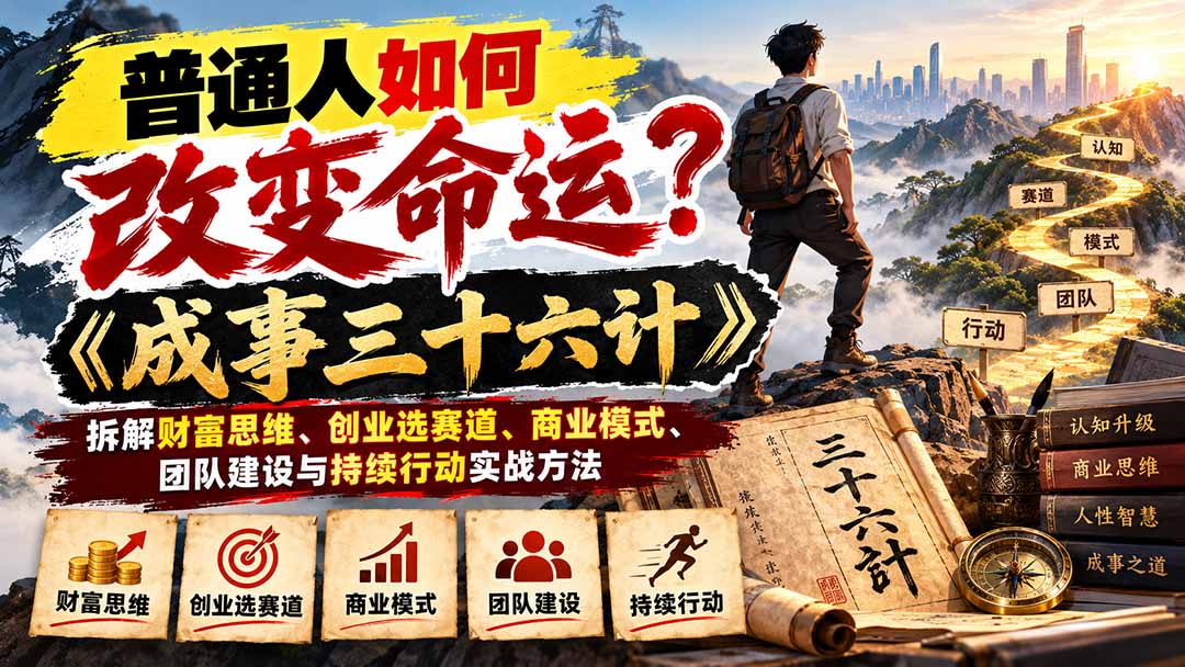 （21130期）普通人如何改变命运？《成事三十六计》拆解财富思维、创业选赛道、商业模式、团队建设与持续行动实战方法