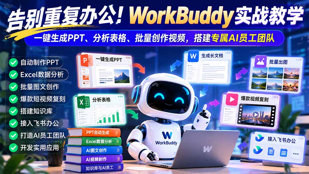 (21152期)告别重复办公!WorkBuddy实战教学:一键生成PPT、分析表格、批量创作视频,搭建专属AI员工团队 (21152期)告别重复办公!WorkBuddy实战教学:一键生成PPT、分析表格、批量创作视频,搭建专属AI员工团队
