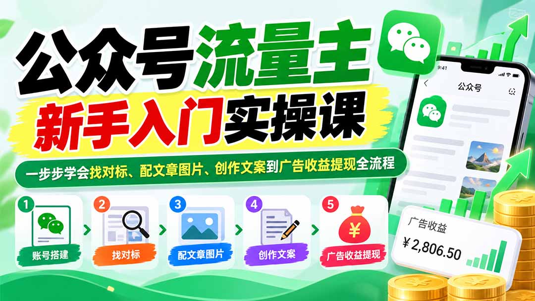 (20816期)公众号流量主新手入门实操课:一步步学会找对标、配文章图片、创作文案到广告收益提现全流程 (20816期)公众号流量主新手入门实操课:一步步学会找对标、配文章图片、创作文案到广告收益提现全流程