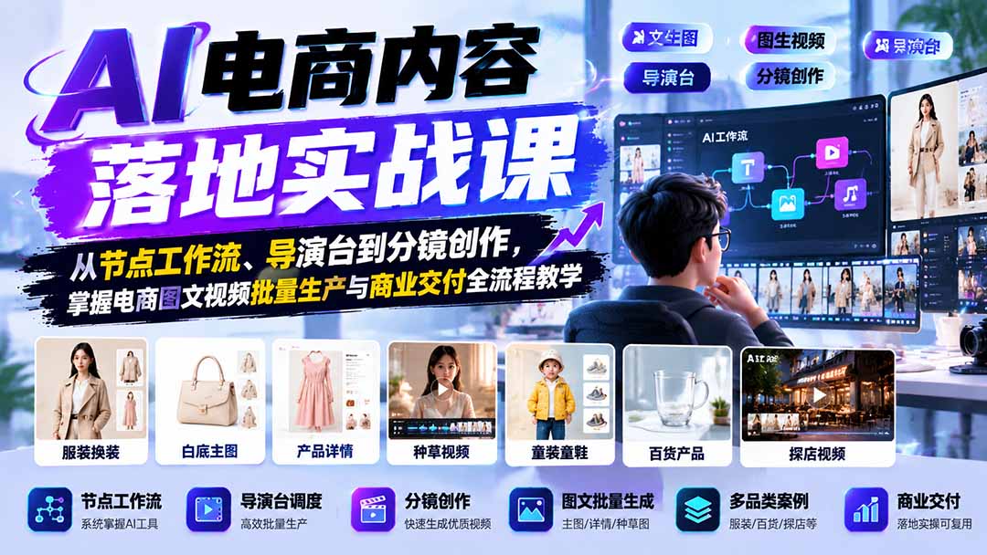 (21136期)AI电商内容落地实战课:从节点工作流、导演台到分镜创作,掌握电商图文视频批量生产与商业交付全流程教学 (21136期)AI电商内容落地实战课:从节点工作流、导演台到分镜创作,掌握电商图文视频批量生产与商业交付全流程教学