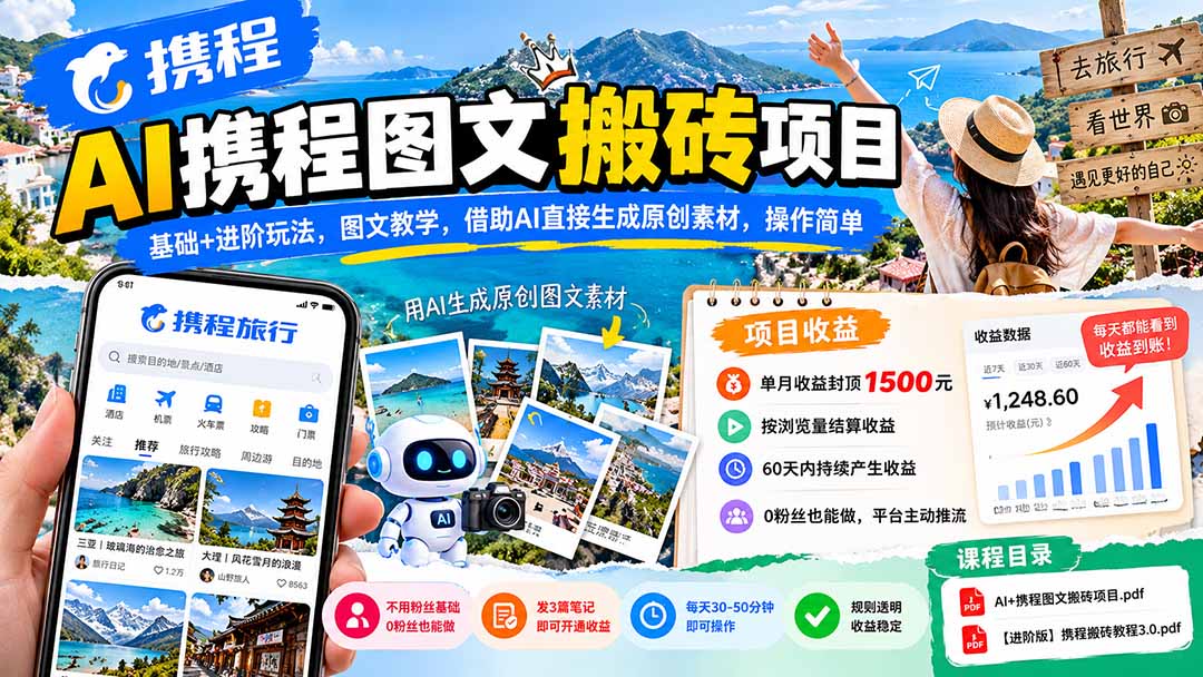 (21180期)AI携程图文搬砖项目,基础+进阶玩法,图文教学,借助AI直接生成原创素材,操作简单 (21180期)AI携程图文搬砖项目,基础+进阶玩法,图文教学,借助AI直接生成原创素材,操作简单