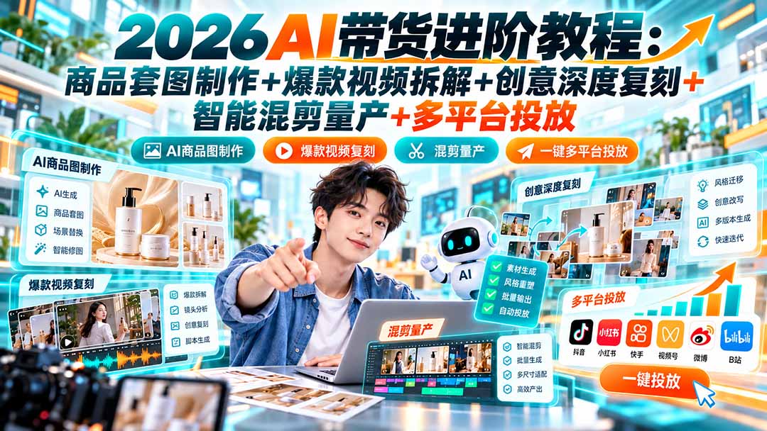 (20857期)2026AI带货进阶教程:商品套图制作+爆款视频拆解+创意深度复刻+智能混剪量产+多平台投放 (20857期)2026AI带货进阶教程:商品套图制作+爆款视频拆解+创意深度复刻+智能混剪量产+多平台投放