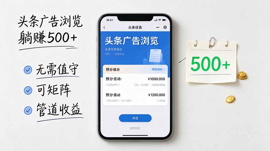 (20835期)头条广告浏览躺赚500+无需值守,可矩阵并附有管道收益 (20835期)头条广告浏览躺赚500+无需值守,可矩阵并附有管道收益