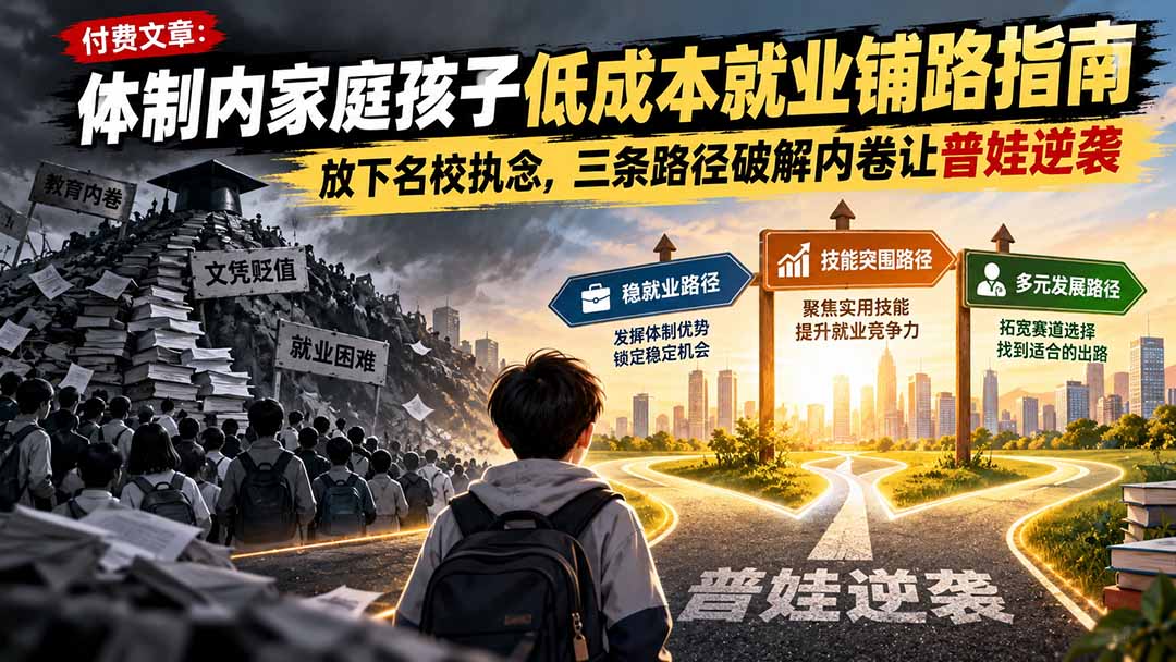 (21231期)付费文章:体制内家庭孩子低成本就业铺路指南,放下名校执念,三条路径破解内卷让普娃逆袭 (21231期)付费文章:体制内家庭孩子低成本就业铺路指南,放下名校执念,三条路径破解内卷让普娃逆袭