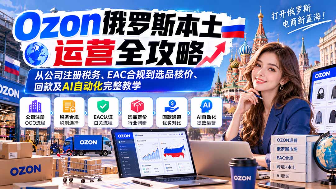 (20851期)Ozon俄罗斯本土运营全攻略:从公司注册税务、EAC合规到选品核价、回款及AI自动化完整教学 (20851期)Ozon俄罗斯本土运营全攻略:从公司注册税务、EAC合规到选品核价、回款及AI自动化完整教学